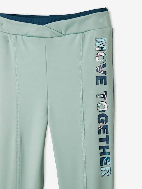 Sports Leggings with Details in Techno Fabric for Girls GREEN MEDIUM SOLID WITH DESIG - vertbaudet enfant 