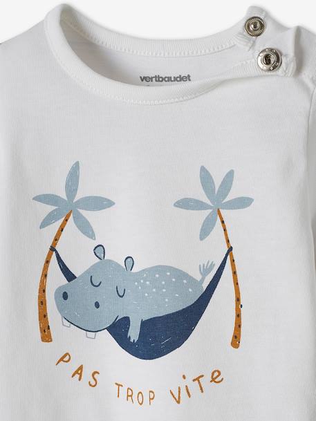 Ensemble T-shirt imprimé + short baggy bébé blanc+kaki - vertbaudet enfant 