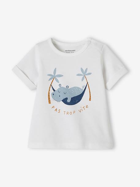 Ensemble T-shirt imprimé + short baggy bébé blanc+gris clair chiné - vertbaudet enfant 