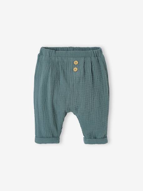 Harem-Style Trousers in Cotton Gauze BLUE DARK SOLID+cappuccino+ecru+Light Green+printed white+White - vertbaudet enfant 