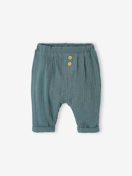 Pantalon bébé mixte coupe sarouel en gaze de coton Blanc+Bleu+jaune+rose+tilleul - vertbaudet enfant 