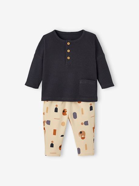 Ensemble bébé T-shirt et pantalon en molleton gris béton+kaki - vertbaudet enfant 
