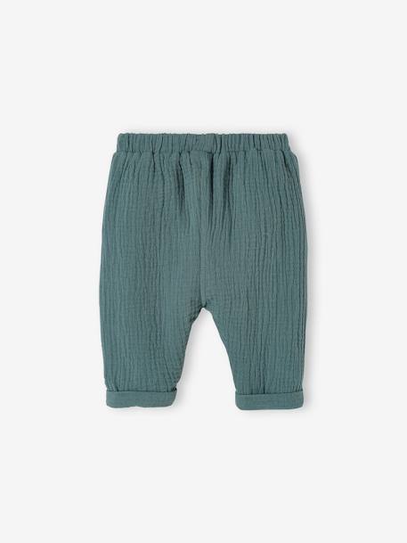 Pantalon bébé mixte coupe sarouel en gaze de coton Blanc+Bleu+jaune+rose+tilleul - vertbaudet enfant 