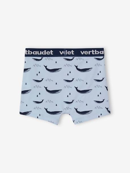 Pack of 5 Stretch Whale Boxer Shorts for Boys BLUE LIGHT ALL OVER PRINTED - vertbaudet enfant 