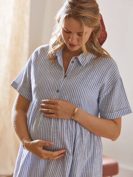 Striped Shirt Dress, Maternity & Nursing Special BLUE MEDIUM STRIPED+caramel - vertbaudet enfant 