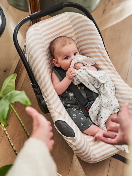 Housse élastiquée pour siège coque 0+ rayé beige+rose thé - vertbaudet enfant 
