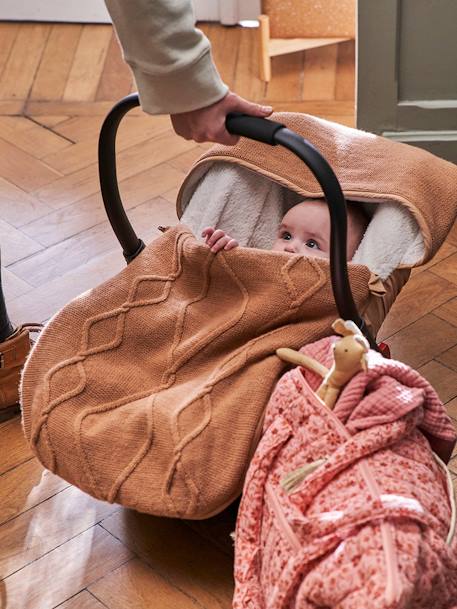 Knitted Footmuff with Polar Fleece Lining, for Car Seat Camel - vertbaudet enfant 
