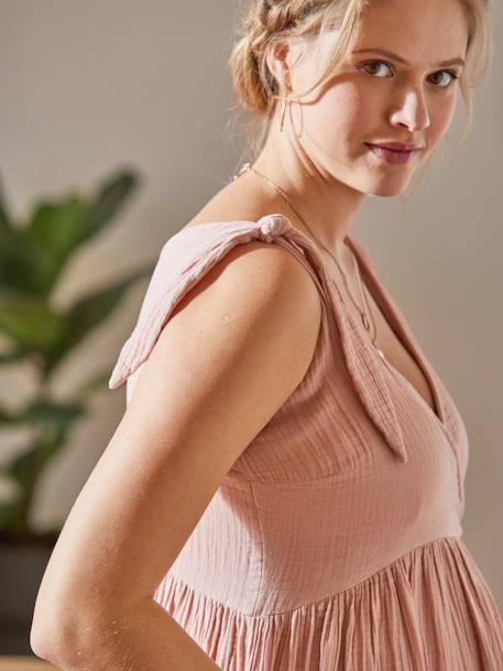 Short Cotton Gauze Dress, Maternity & Nursing Special - pink light solid,  Maternity