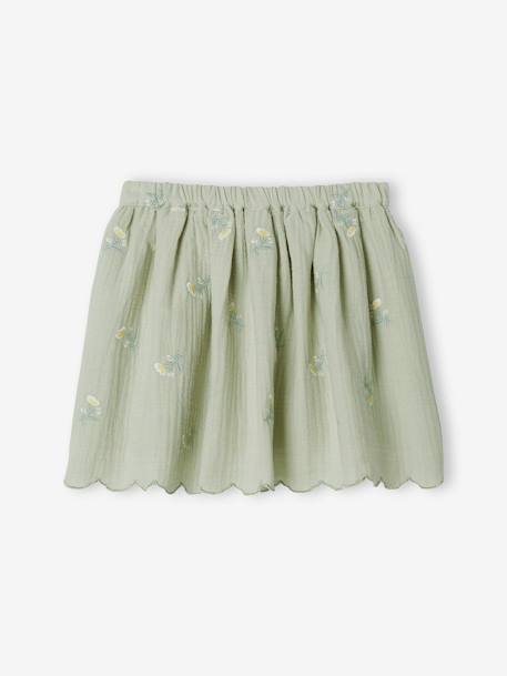 Embroidered Skirt in Cotton Gauze, for Girls GREEN LIGHT ALL OVER PRINTED - vertbaudet enfant 