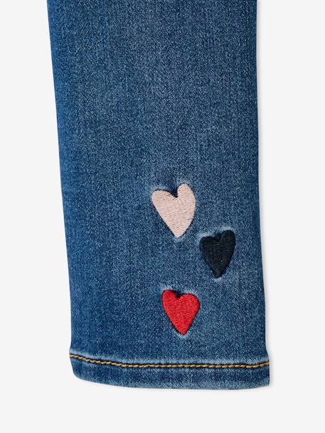 Embroidered Denim-Effect Treggings in Fleece for Girls BLUE MEDIUM SOLID WITH DESIGN+denim grey+double stone - vertbaudet enfant 