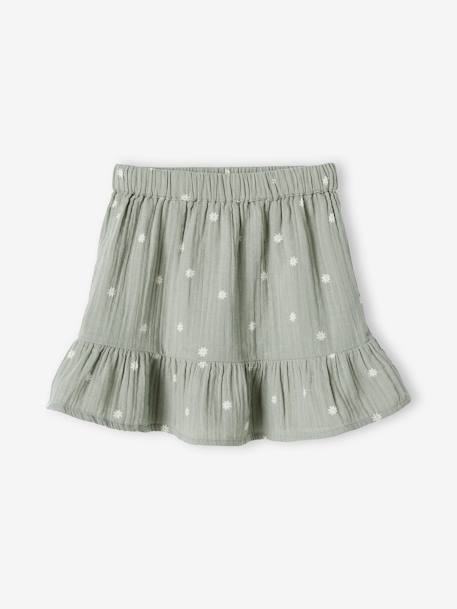Printed Skirt in Cotton Gauze for Girls GREEN LIGHT ALL OVER PRINTED+WHITE MEDIUM ALL OVER PRINTED - vertbaudet enfant 