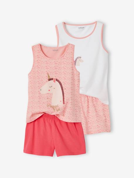 Pack of 2 Pyjamas for Girls PINK MEDIUM ALL OVER PRINTED - vertbaudet enfant 
