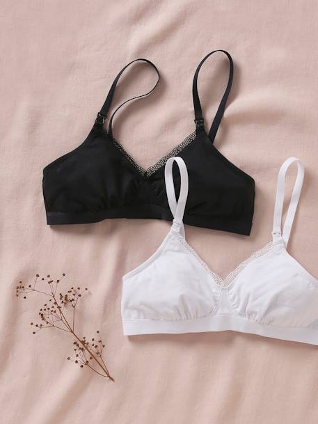 Pack of 2 Bras in Stretch Cotton, Maternity & Nursing Special - black dark  solid, Maternity