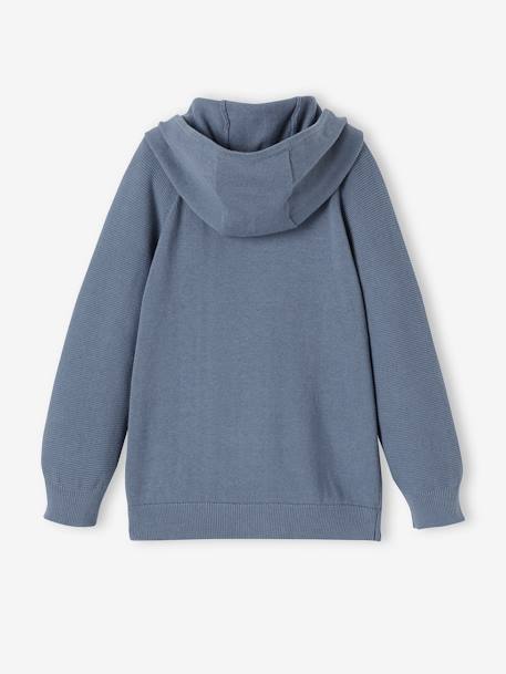 Hooded Cardigan with Purl Knit Sleeves for Boys BLUE BRIGHT SOLID WITH DESIGN+BLUE MEDIUM SOLID+GREEN MEDIUM SOLID+GREY MEDIUM SOLID+RED MEDIUM SOLID - vertbaudet enfant 
