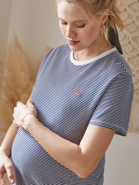 T-shirt rayé grossesse et allaitement en coton personnalisable Rayé marine+Rayé rouge - vertbaudet enfant 