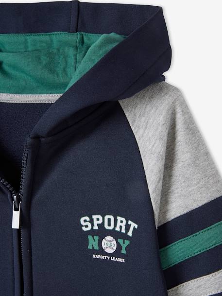 Sports Jacket with Zip & Hood, for Boys BLUE DARK SOLID WITH DESIGN - vertbaudet enfant 