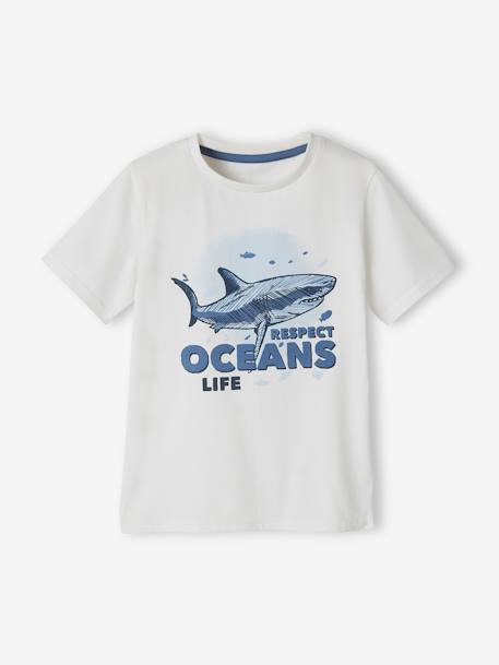 Organic T-Shirt with Animal Motif for Boys WHITE LIGHT SOLID WITH DESIGN - vertbaudet enfant 