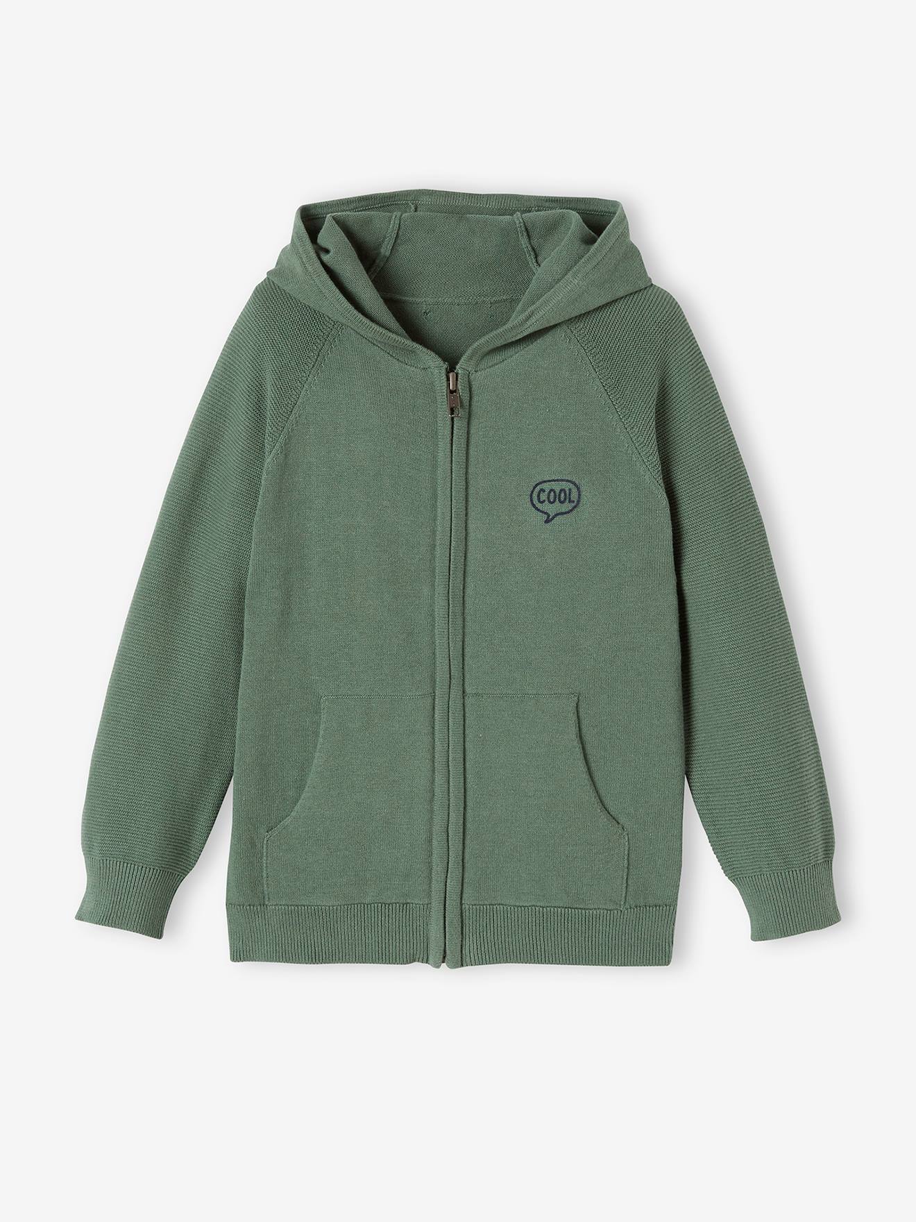 Hooded Cardigan with Purl Knit Sleeves 