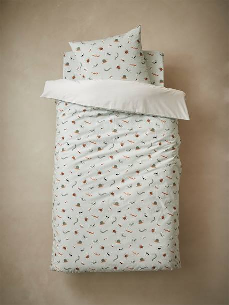 Duvet Cover + Pillowcase Set for Children, My Cabin BLUE MEDIUM SOLID WITH DESIGN - vertbaudet enfant 