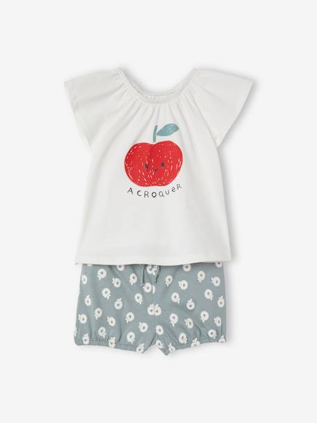 Ensemble bébé T-shirt + short ivoire+rose clair - vertbaudet enfant 