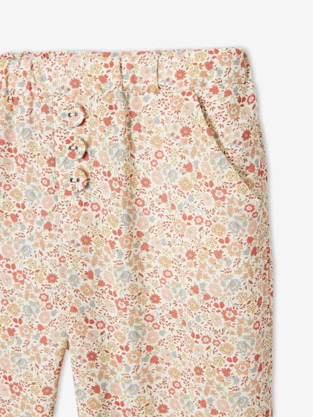 Cropped Fluid Trousers with Print, for Girls WHITE DARK ALL OVER PRINTED+YELLOW LIGHT CHECKS - vertbaudet enfant 