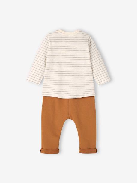 Ensemble bébé tee-shirt et pantalon en molleton bleu canard+rayé / caramel - vertbaudet enfant 