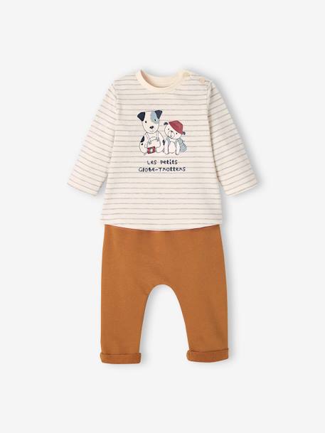 Ensemble bébé tee-shirt et pantalon en molleton bleu canard+rayé / caramel - vertbaudet enfant 