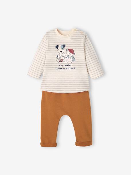 Top & Fleece Trouser Combo for Babies BROWN MEDIUM SOLID+indigo - vertbaudet enfant 