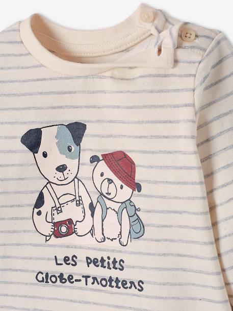 Ensemble bébé tee-shirt et pantalon en molleton bleu canard+rayé / caramel - vertbaudet enfant 