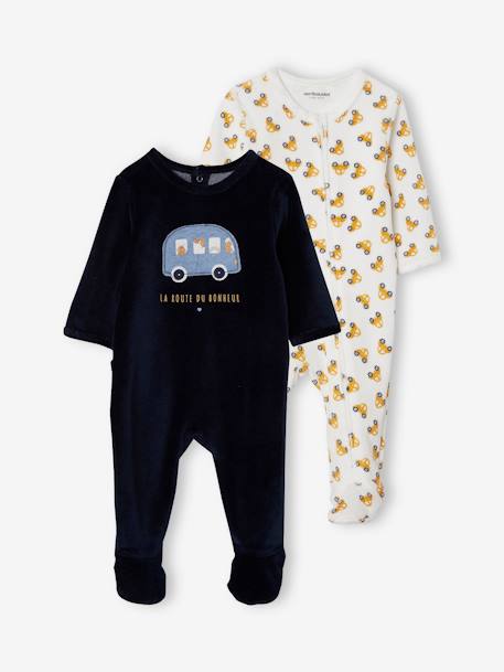 Lot de 2 pyjamas 'en voiture' en velours bébé garçon ouverture zippée lot encre - vertbaudet enfant 