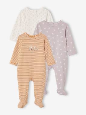 Bébé-Lot de 3 pyjamas en coton bébé ouverture dos Oeko Tex®