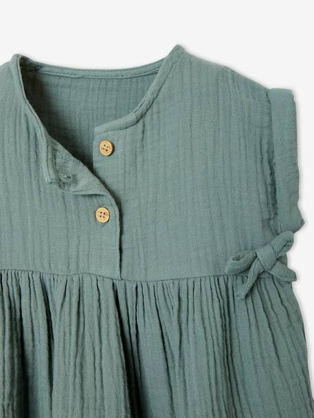 Dress in Cotton Gauze for Babies GREEN MEDIUM SOLID - vertbaudet enfant 