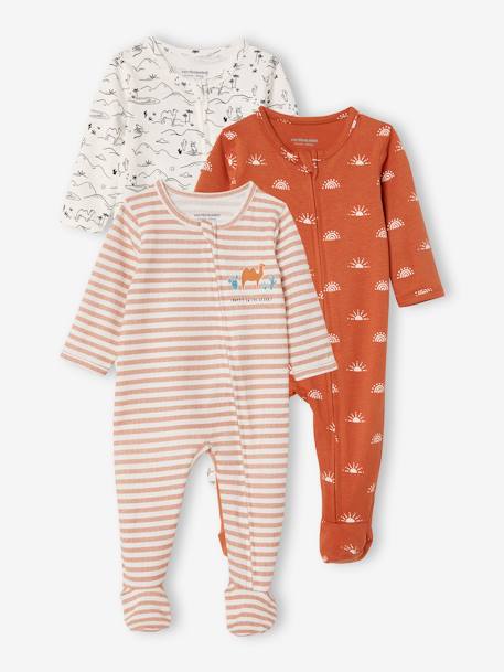 Pack of 3 Cotton Sleepsuits for Babies, Oeko Tex® WHITE LIGHT TWO COLOR/MULTICOL - vertbaudet enfant 