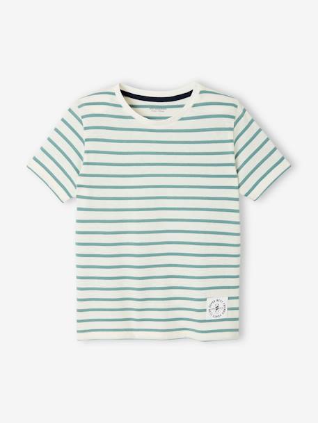Short-Sleeved Sailor-Style T-Shirt for Boys azure+BLUE BRIGHT STRIPED+GREEN MEDIUM STRIPED+striped red+striped yellow - vertbaudet enfant 
