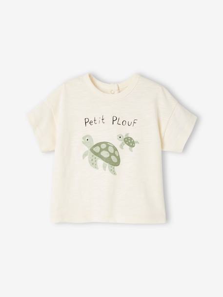 'Sea Animals' T-Shirt for Babies aqua green+BEIGE LIGHT SOLID WITH DESIGN+pale yellow - vertbaudet enfant 