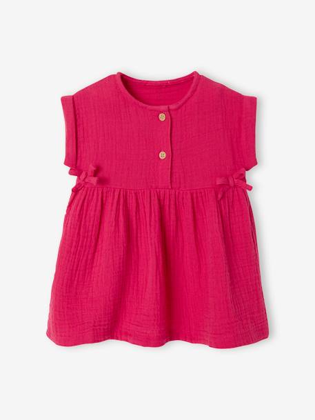 Dress in Cotton Gauze for Babies GREEN MEDIUM SOLID+RED DARK SOLID - vertbaudet enfant 