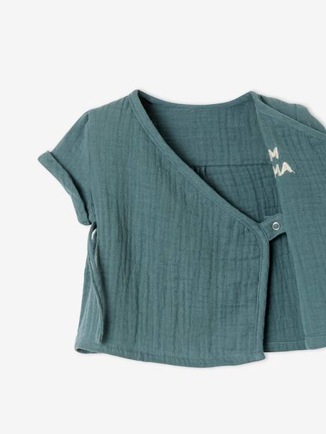 Wrap-Over Jacket in Cotton Gauze for Newborn Baby BLUE MEDIUM GREYED - vertbaudet enfant 