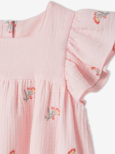 Embroidered Dress in Cotton Gauze for Girls PINK LIGHT ALL OVER PRINTED - vertbaudet enfant 