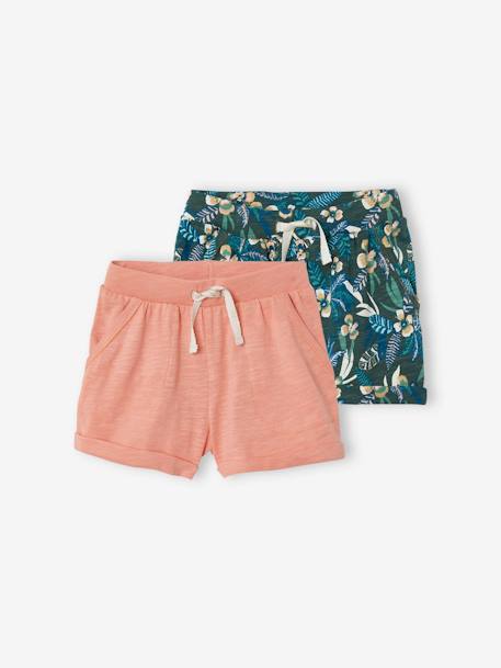 Pack of 2 Shorts in Jersey Knit for Girls aqua green+PINK LIGHT 2 COLOR/MULTICOL R - vertbaudet enfant 