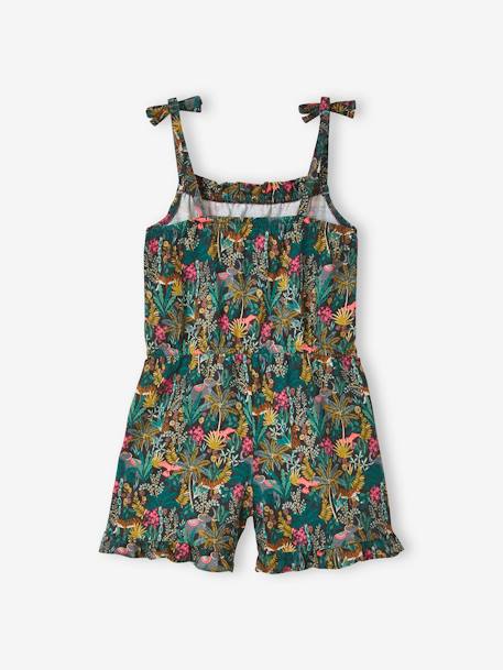 Strappy Jumpsuit with Exotic Motif, for Girls BEIGE LIGHT ALL OVER PRINTED+BLACK LIGHT ALL OVER PRINTED+YELLOW DARK ALL OVER PRINTED - vertbaudet enfant 