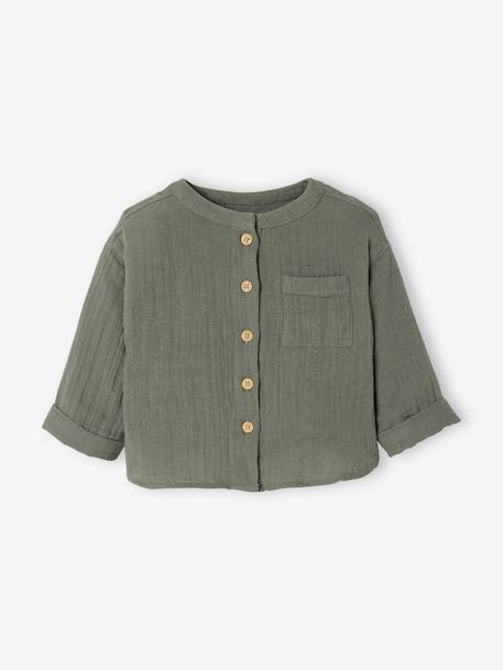 Chemise bébé col mao en gaze de coton personnalisable bleu électrique+écru+vert foncé - vertbaudet enfant 