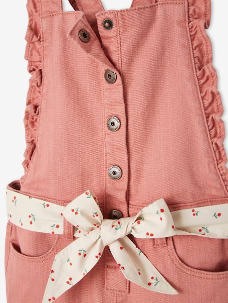 Dungarees with Ruffle, Printed Cherries on the Belt, for Girls BROWN LIGHT SOLID - vertbaudet enfant 