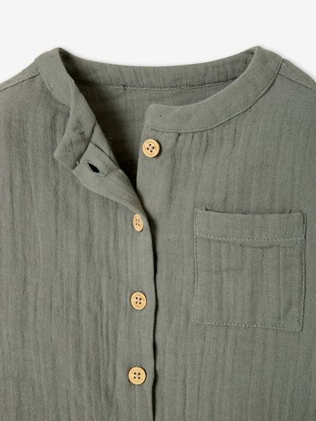 Chemise bébé col mao en gaze de coton personnalisable bleu électrique+écru+vert foncé - vertbaudet enfant 
