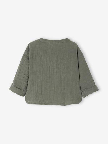 Chemise bébé col mao en gaze de coton personnalisable bleu électrique+écru+vert foncé - vertbaudet enfant 