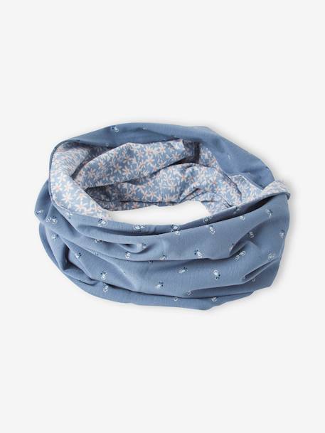 Reversible Infinity Scarf with Floral Print for Girls BLUE MEDIUM TWO COLOR/MULTICOL - vertbaudet enfant 