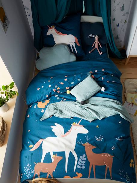 Duvet Cover + Pillowcase Set for Children, Forêt Enchantée Theme Blue - vertbaudet enfant 
