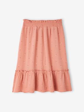 -Long Skirt in Cotton Gauze with Floral Print, for Girls