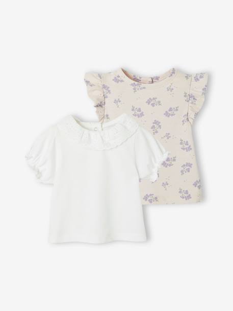 Pack of 2 Romantic T-Shirts for Babies PURPLE MEDIUM ALL OVER PRINTED - vertbaudet enfant 