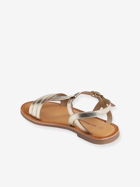 Leather Sandals for Girls, Designed for Autonomy 6467+brown+printed brown+turquoise - vertbaudet enfant 