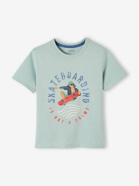 T-Shirt with Graphic Motifs for Boys BEIGE MEDIUM SOLID WITH DECOR+BLUE LIGHT SOLID WITH DESIGN+BLUE MEDIUM SOLID WITH DESIGN+WHITE LIGHT SOLID WITH DESIGN - vertbaudet enfant 